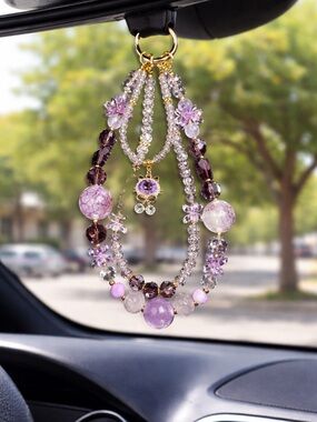 Handcrafted Lavender Crystal Beaded Necklace with Gold Accents